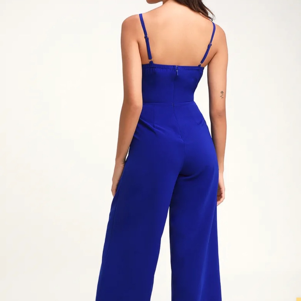 Lulus Royal Blue Tie-Front Wide Leg Jumpsuit - Picture 3 of 5